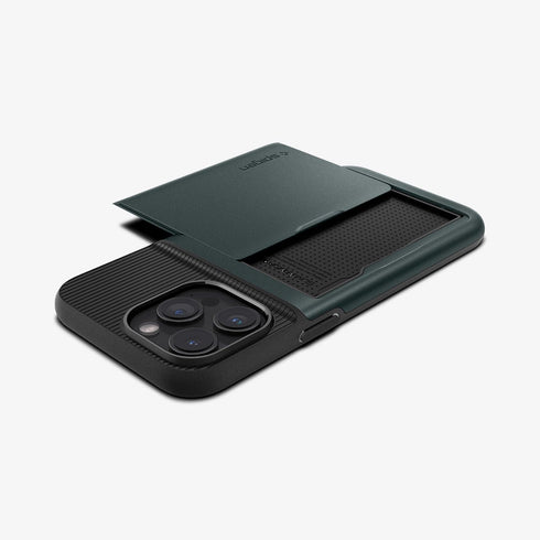 ACS06589 - iPhone 15 Pro Max Case Slim Armor CS in black showing the back with card in slot